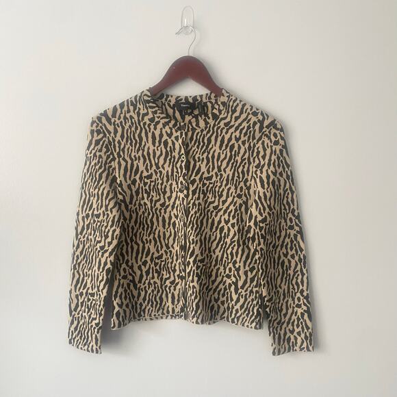 Theory Leopard Jacquard Fitted Cardigan in Cotton Dark Ecru Black Bristol Small - Picture 4 of 7